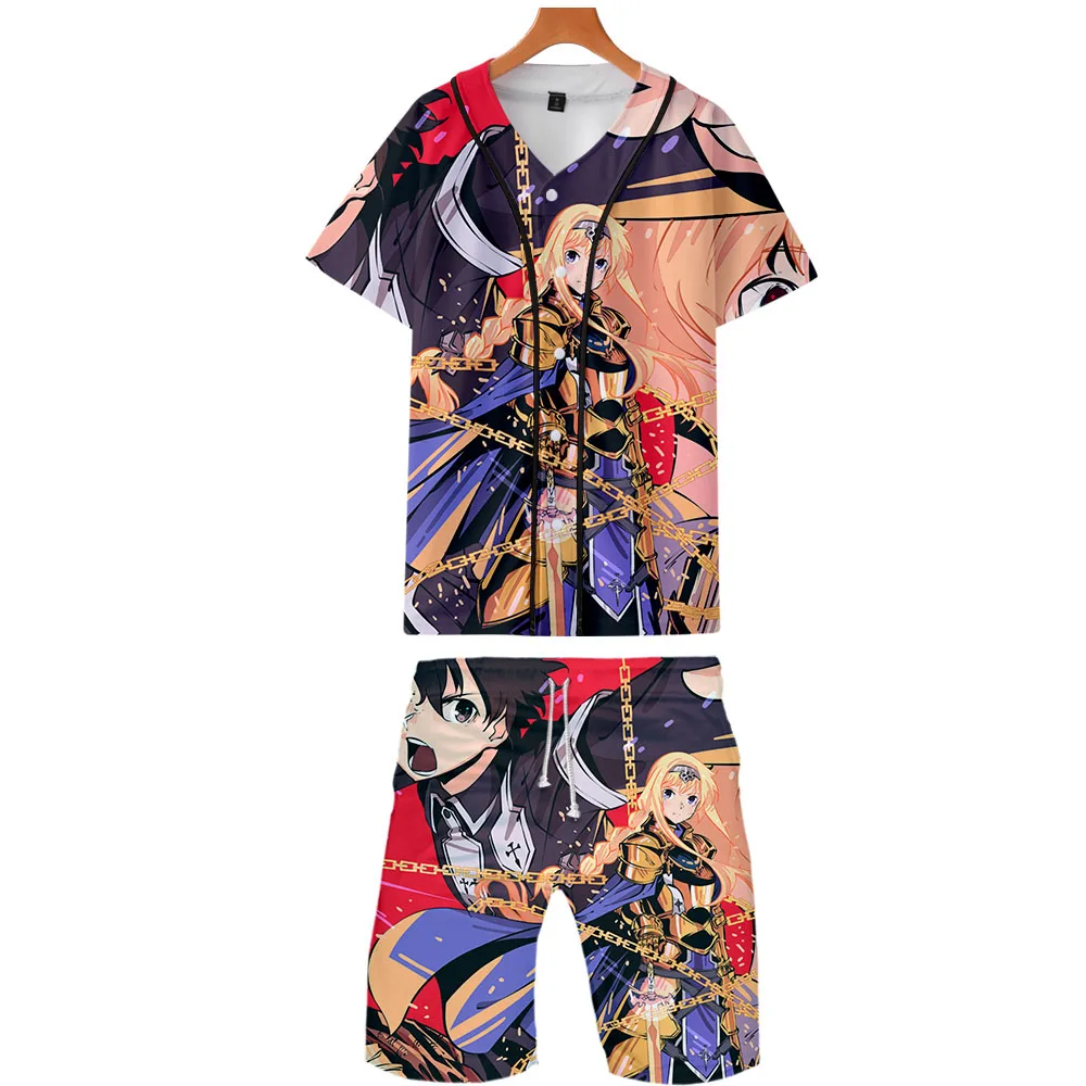 Alicization 3D Gedrukt Tweedelige Set Zomer Baseball T-shirts + Casual Shorts Fashion 2019 Trendy Streetwear Kleding | Женская одежда