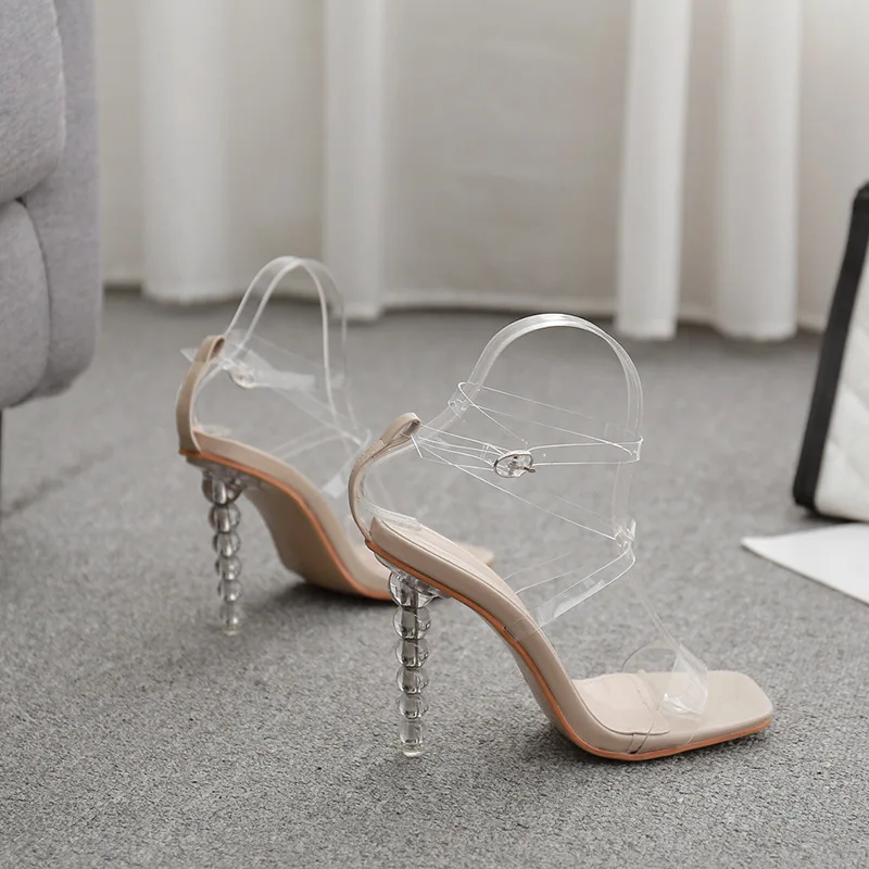 

Multicolored Sandals Large Size High Heels Comfort Shoes for Women Square Toe Cross Big High-heeled Fashion Rhinestone Girls Buc