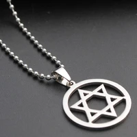 5 stainless steel israel emblem geometric round overlapping triangle hexagon six pointed star magic symbol necklace jewelry