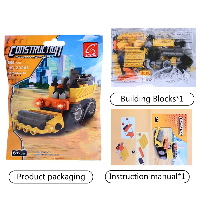 

AUSINI Construction Engineering Vehicle Cars City Building Blocks Boys Toys Dump Car Road Roller Street Lamp Truck Crane Kid Toy