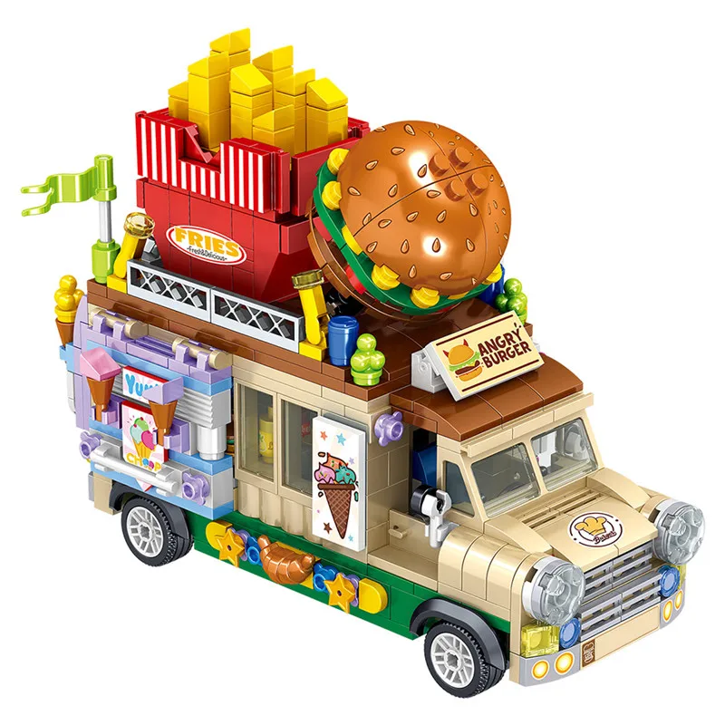 

City Street View Friends Ice Cream Hamburg Car Food Shop Building Blocks Girls Candy Vehicle Mini Bricks Toys For Children