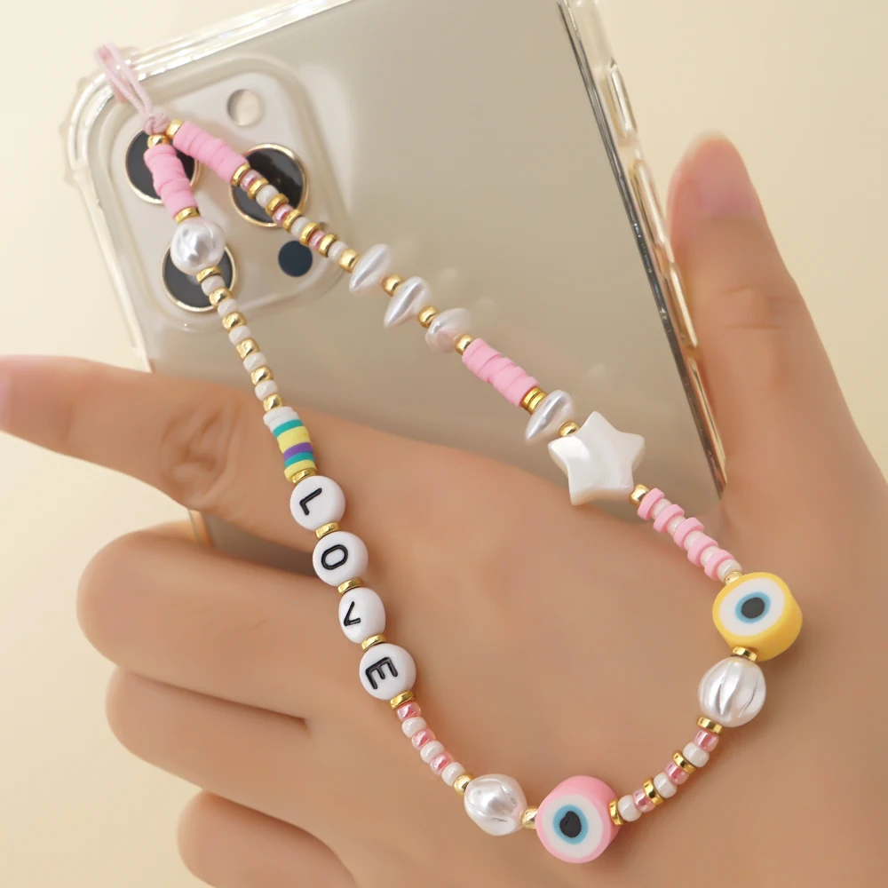 

Go2Boho Telephone Jewelry Chain For Phone Case Turkish Evil Eye Charm Beads Star Pearl Phone Strap Women Mobile Chains Lanyard