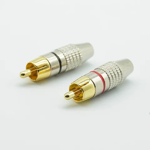 Переходник RCA (штекер) для коаксиального кабеля, черный + красное золото, 4 шт.