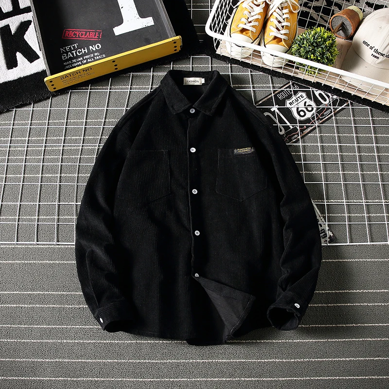 Зимняя Вельветовая рубашка с подкладкой Мужская теплая Модная однотонная