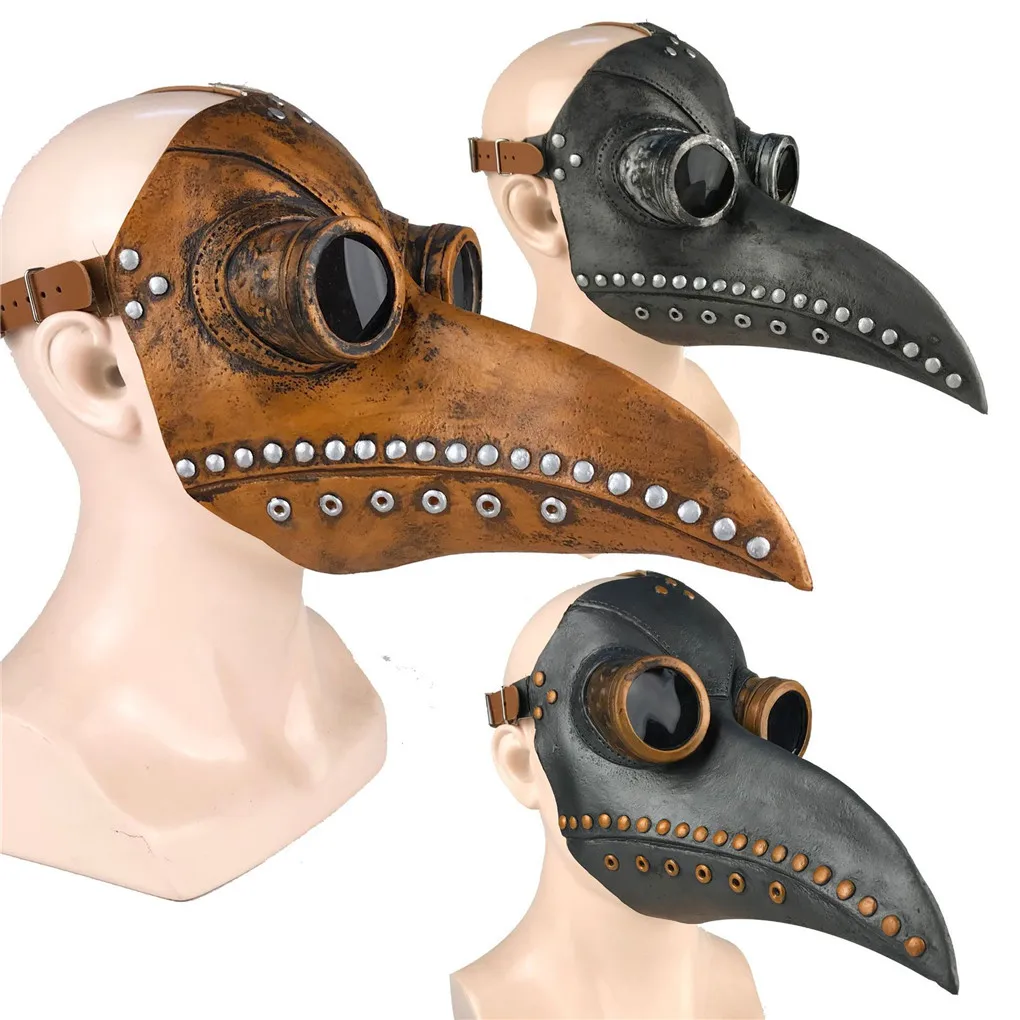 

2021 Funny Medieval Steampunk Plague Doctor Bird Mask Latex Punk Cosplay Masks Beak Adult Halloween Event Cosplay Props RB