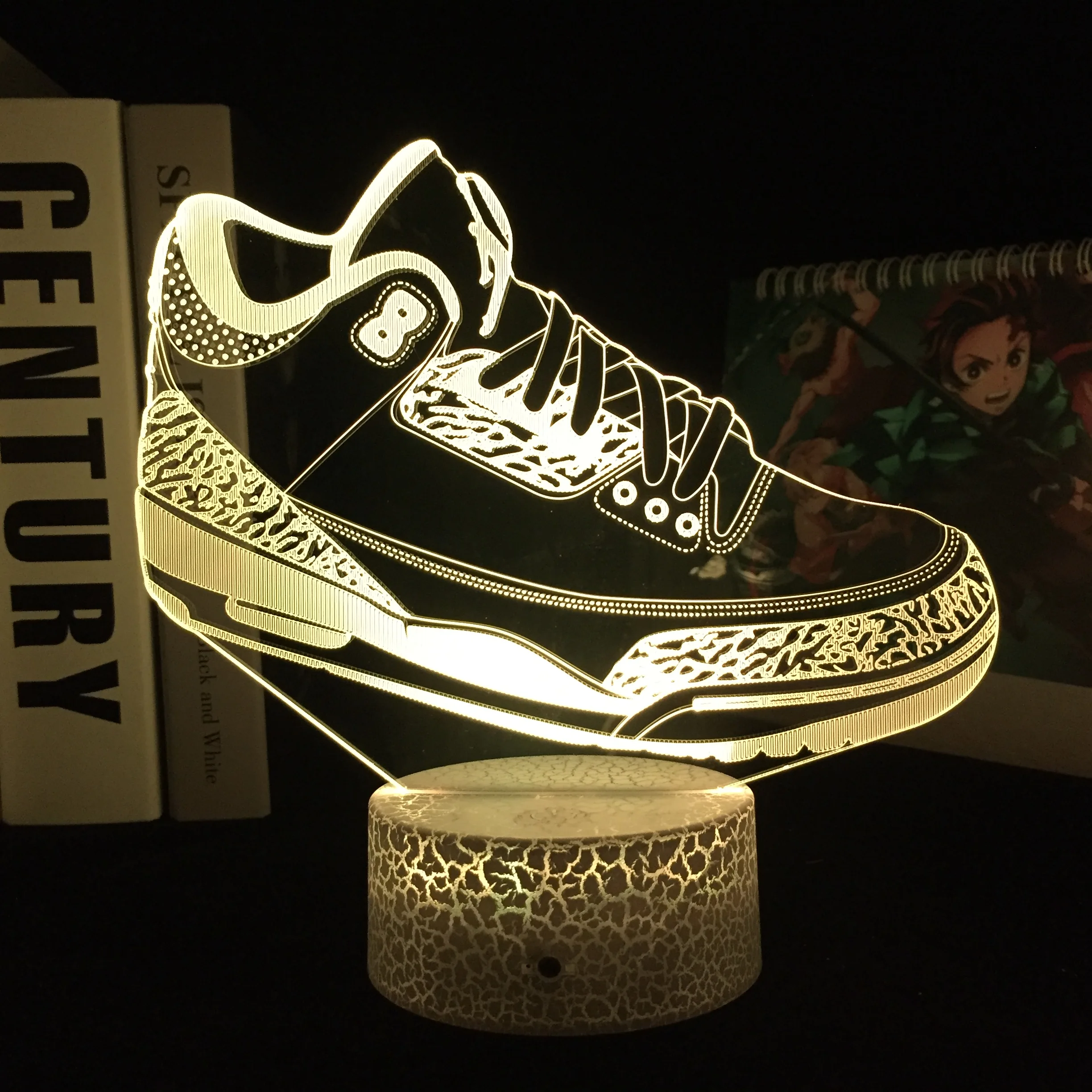 Shoes With Number 8 3D LED Lamp Visual Illusion White Cracked Base Acrylic Light Guide Plate for Couple Festival Birthday Gifts | Лампы и