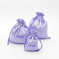 100pcs satin drawstring bag purple elastic silk jewelryhairshoepackagingcosmeticgift bags extension pouch custom logosize