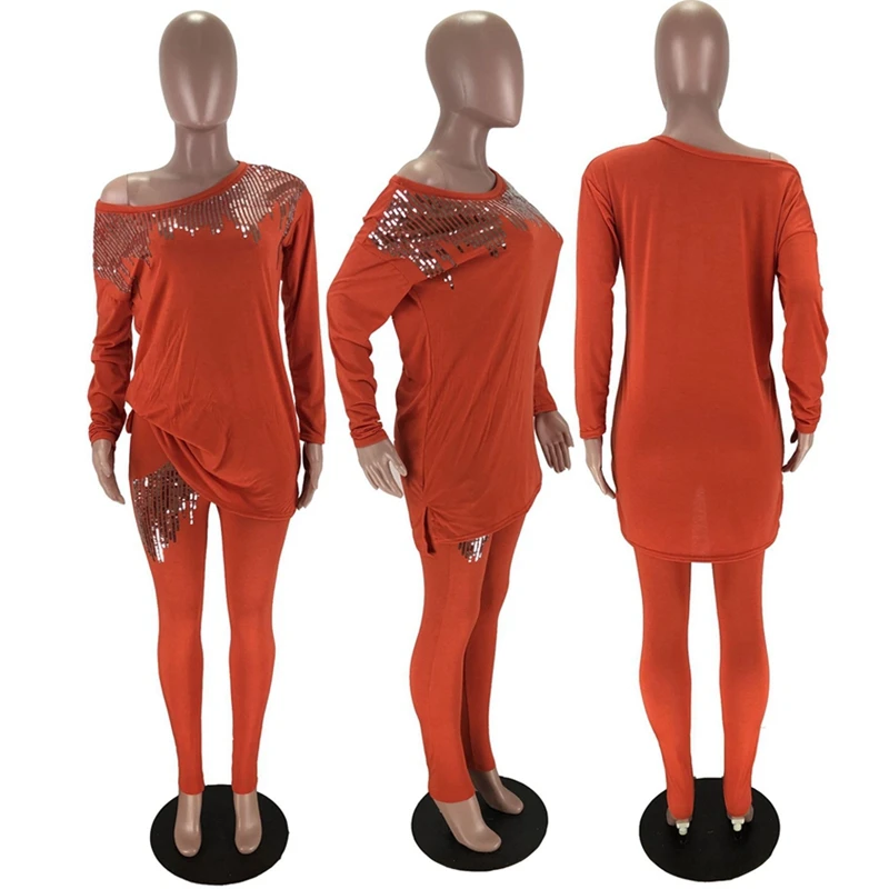 

HAOYUAN Sequin Two Piece Set Women Rave Festival Clothing Sexy Club Outfits Long Top and Pant Sweat Suits 2 Pcs Matching Sets