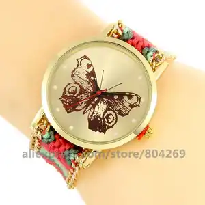 Top Fashion Women Girl Flower Watches Pattern Weaved Rope Band Bracelet Quartz Dial Wrist Watch Hot Women Watches