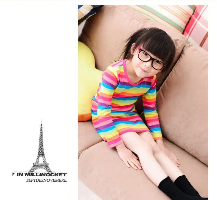 Радужные платья для девочек 2-7 лет летняя детская одежда с длинными рукавами юбка