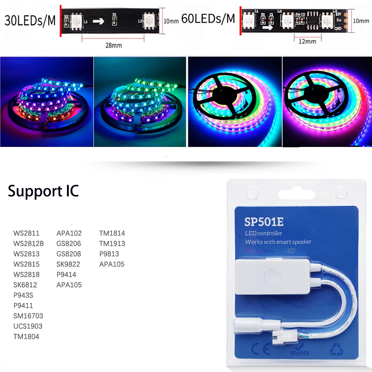 Полноцветная Светодиодная лента 1-10 м 12 В SMD2811 RGB мечта цвет свет гонялка Wifi