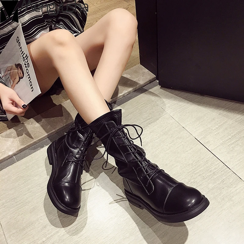 Зимние рыцарские ботинки криперы с перекрестной шнуровкой мотоциклетные на