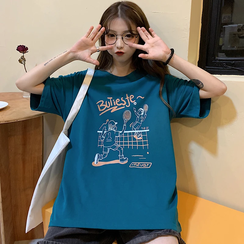 

2021 summer new loose cartoon print short sleeve T-shirt