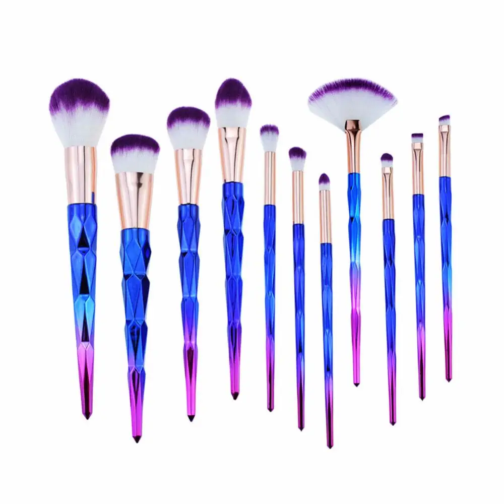 Diamond Handle Makeup Brush 11 Sets Purple Hair Makeup Tool 
