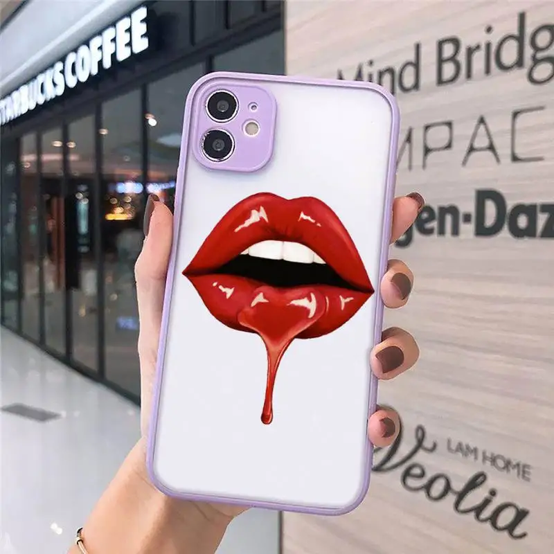 

Sexy lady make up Pink Red lips rolling Phone Case matte transparent For iphone 7 8 11 12 plus mini x xs xr pro max cover