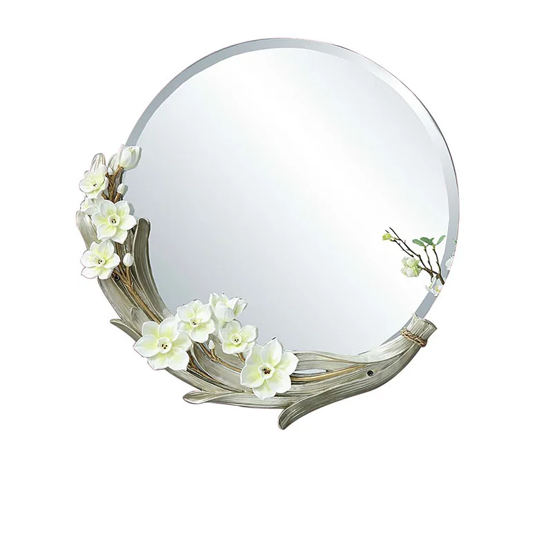 

Garden fresh European bathroom decorative mirror bedroom dressing table mirror round hand painted carved decorative wall mirror