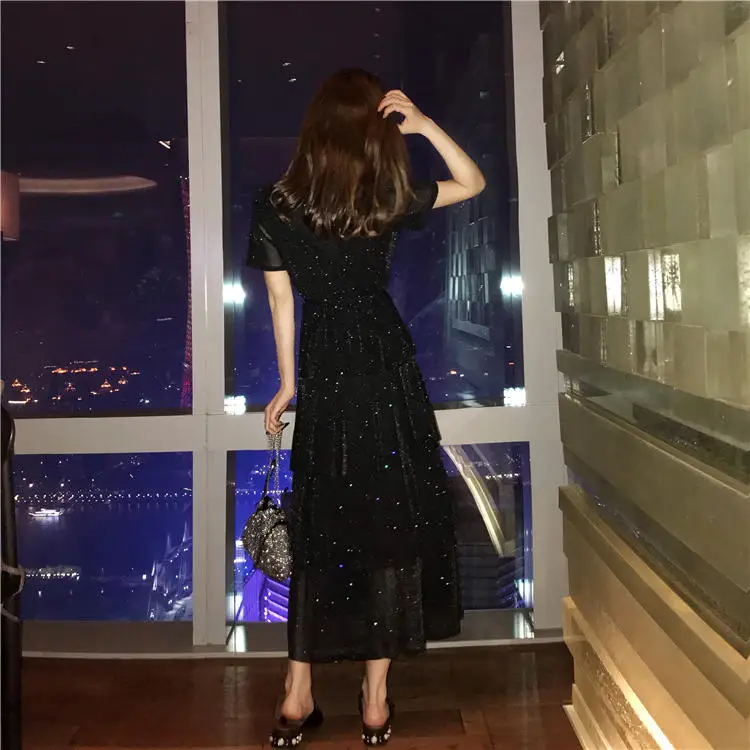 Женская Тюлевая юбка с блестками во французском стиле элегантное приталенное