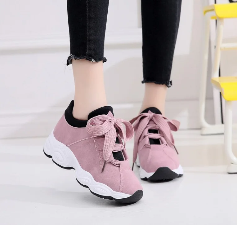 Pink single shoes Женские повседневные кроссовки; зимние кроссовки с Плюшевым Мехом; теплая женская обувь на шнуровке; женская обувь - Цвет: Pink single shoes