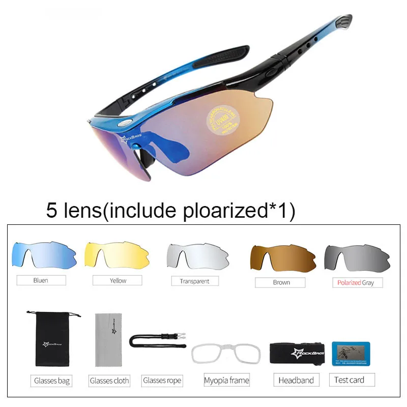 Поляризованные велосипедные солнцезащитные очки UV 400, велосипедные очки poc, спортивные очки для езды на мотоцикле, солнцезащитные очки, очки для мужчин и женщин, 5 линз - Цвет: D