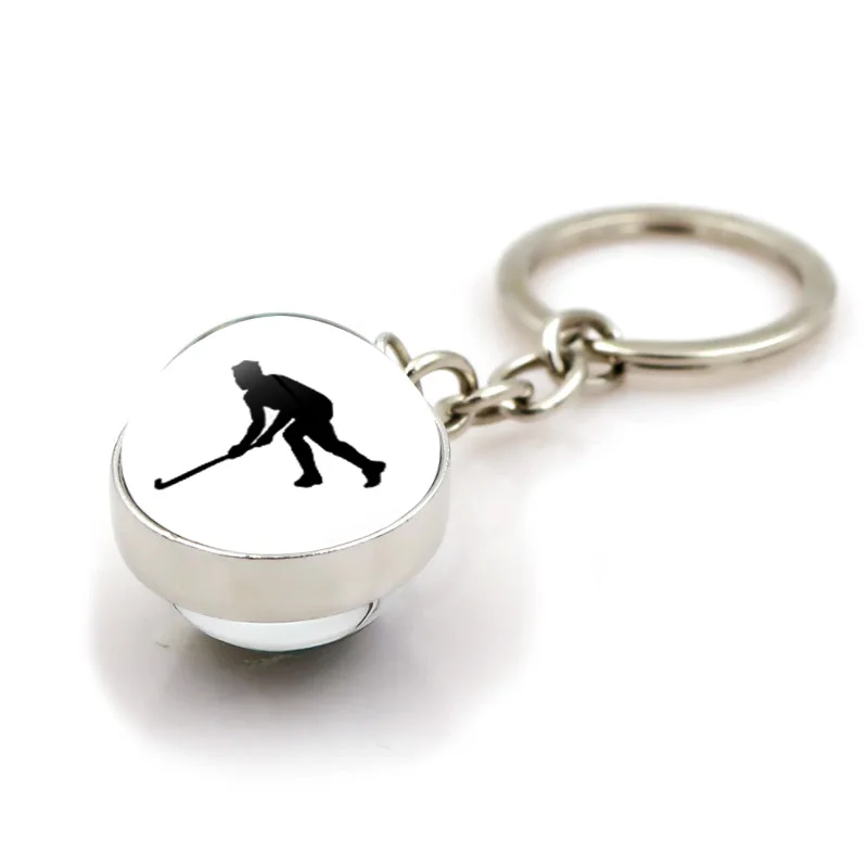 Элегантный брелок для хоккея с шайбой винтажный стиль ключа со стеклянным