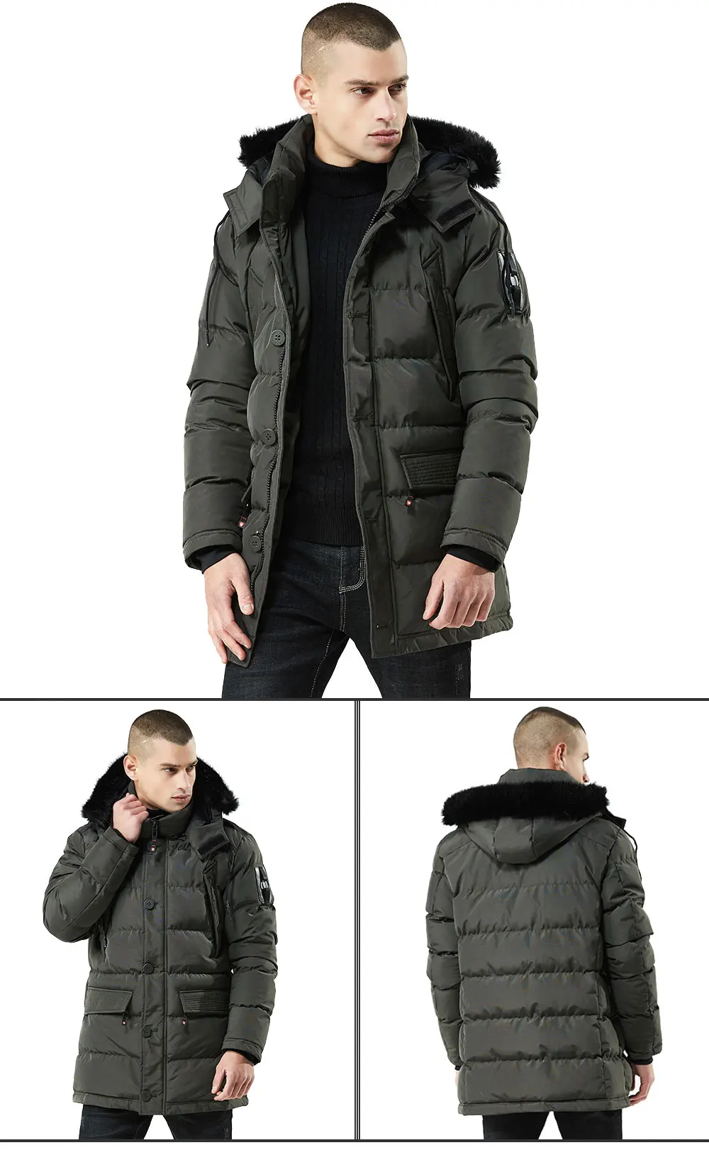 AKSR мужская зимняя куртка длинная парка пальто Casaco Jaqueta Masculino утепленная теплая хлопковая верхняя одежда пальто с меховым воротником парки Chaqueta