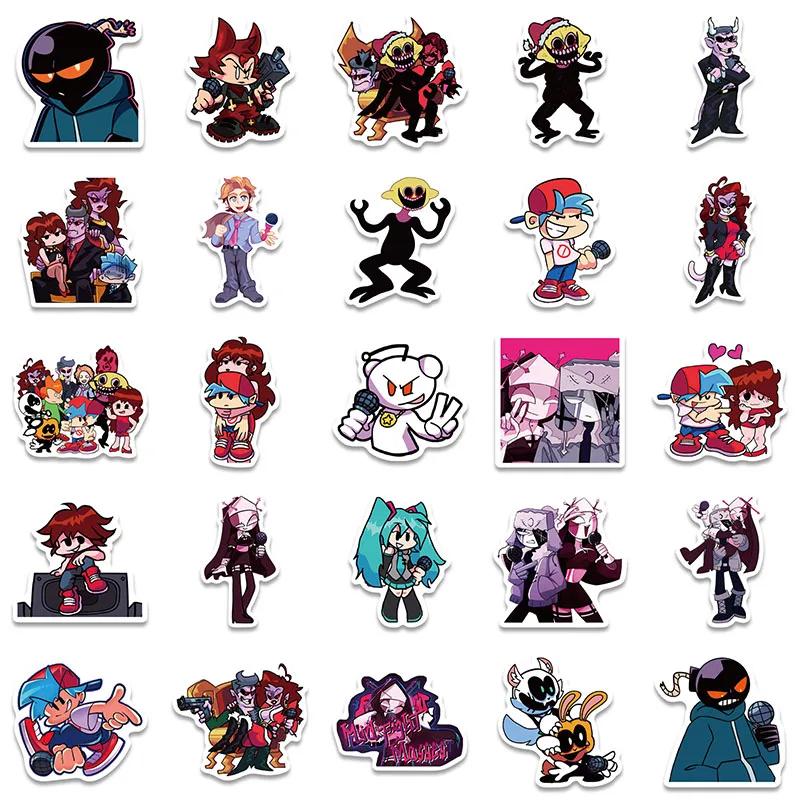 Наклейки для детей Friday Night Funkin Cartoon для DIY декора телефонов, скейтбордов, ноутбуков, шлемов и багажа, набор из 10/50 штук.