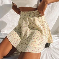 sanwood summer womens floral print skirt high waist umbrella mini skirt female invisible zipper chiffon print short skirt wome