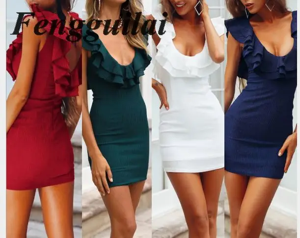 Модное женское облегающее платье новый дизайн 2020 летнее однотонное с рукавом