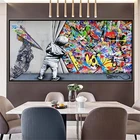 Уличный граффити художественная фигурка картина на стену искусство холст мальчик за занавеской плакаты и печать современные картины Домашний декор