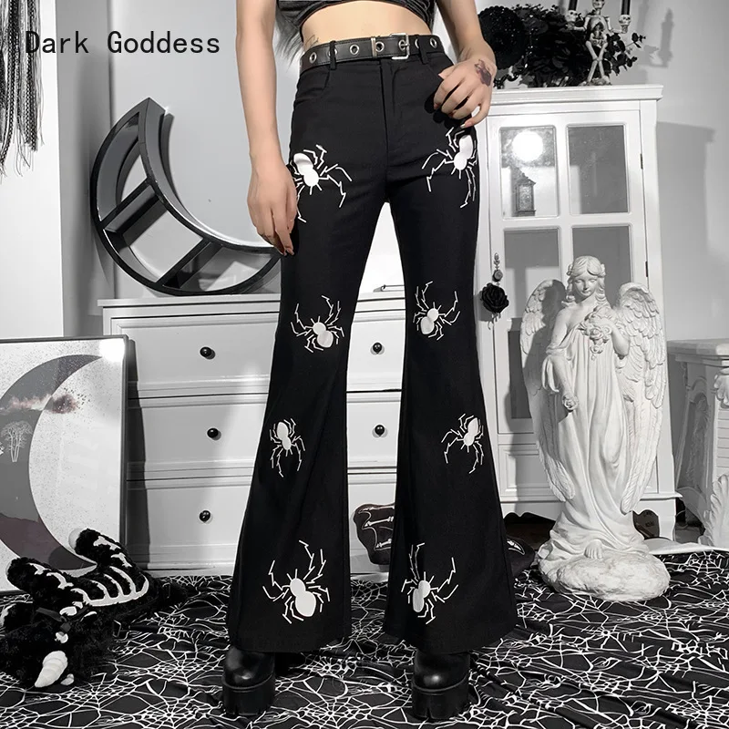 

Gothic ladies trousers streetwear Harajuku punk style black wide flared wide-leg pants women's high-waist trousers women