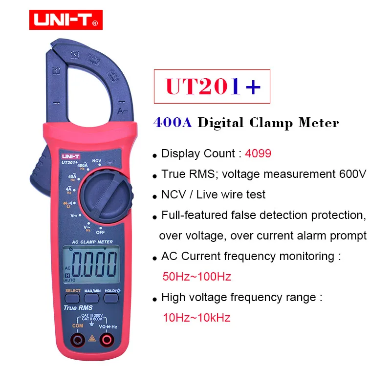UT201 Plus True RMS цифровой клещи UNI-T UT201+ UT202+ UT202A+ AC DC напряжение переменного тока тестер НТС мультиметр защита от ложного обнаружения - Цвет: UT201 Plus