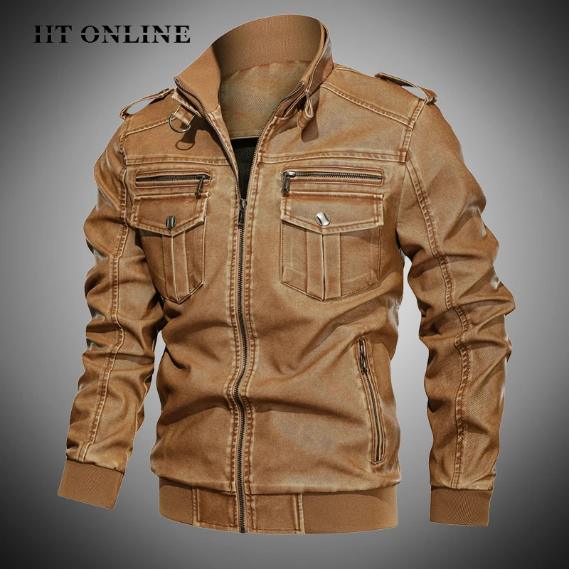 Мужская мотоциклетная кожаная куртка черная куртка-Авиатор из искусственной