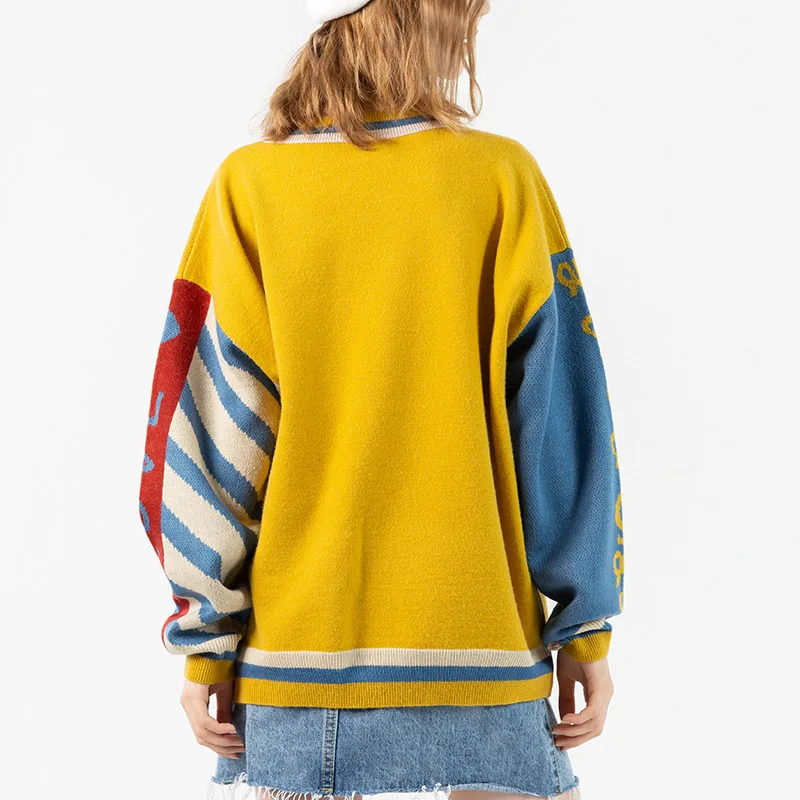 Винтажный желтый свитер в стиле Харадзюку мужской модный вязаный пуловер