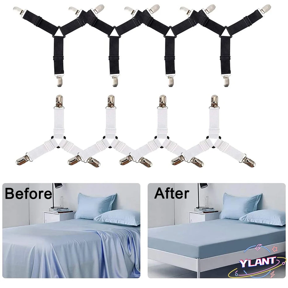

SWT 3 Clips Bed Corner Holder Bed Sheet Fasteners Mattress Cover Clips Heavy Duty Bedding Sheets Elastic Straps Adjustable