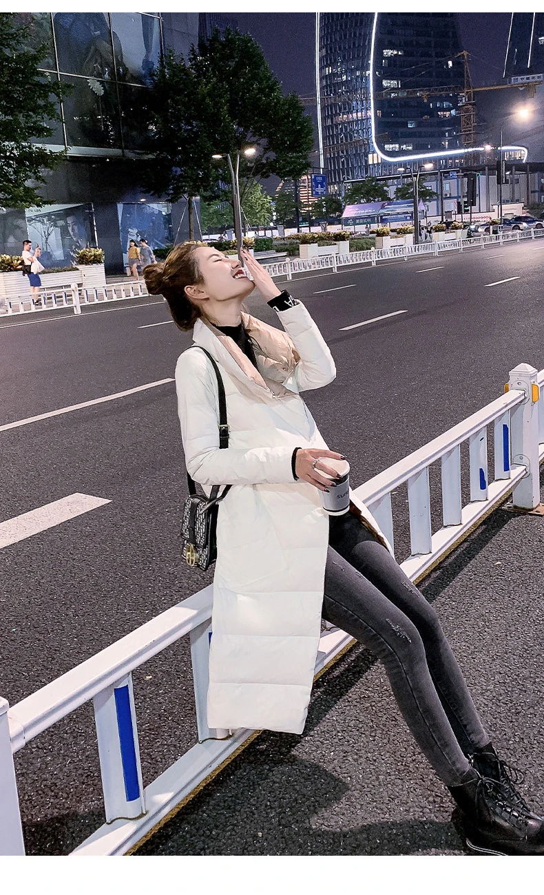 Double Sided Women's Down Jacket Long Winter Turtleneck White Duck Down Coat Female Double Breasted Plus size Warm Plaid Parkas