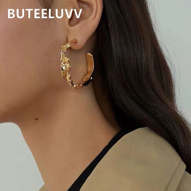 Серьги кольца BUTEELUVV женские из грубого металла винтажные крупные массивные