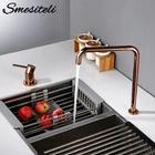 Smesiteli 360 градусов Поворотный кухонный кран из твердой латуни двойное отверстие одна ручка розовое золото Г-образный кухонный смеситель для умывальника