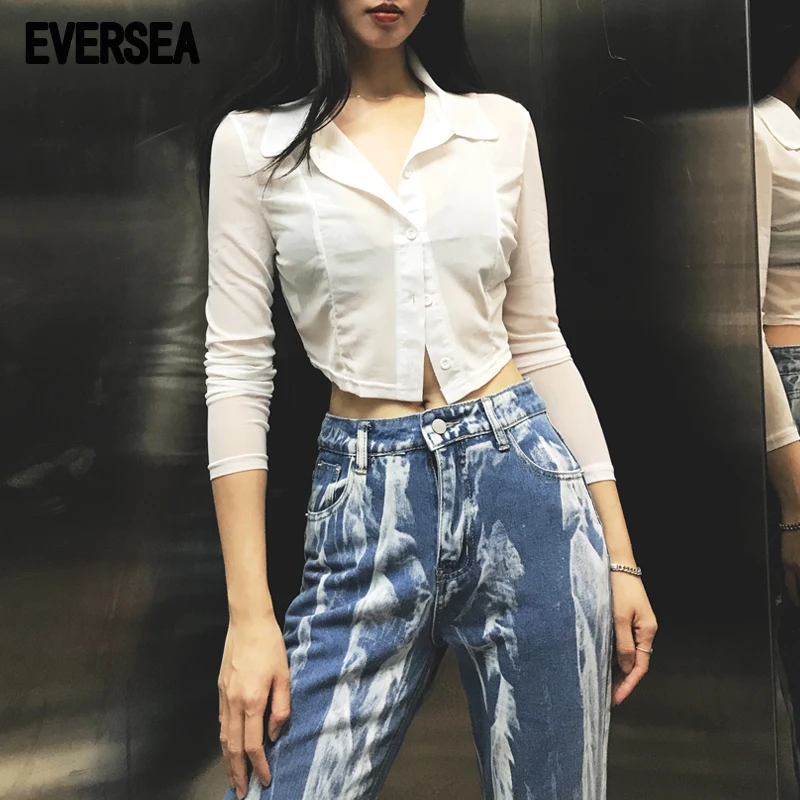 

Eversea Fairycore Women's White Shirt Sexy Swimsuit Outer Wear Sun Protection Hawaiian Beach Transparent Blouse Crop Top Emo