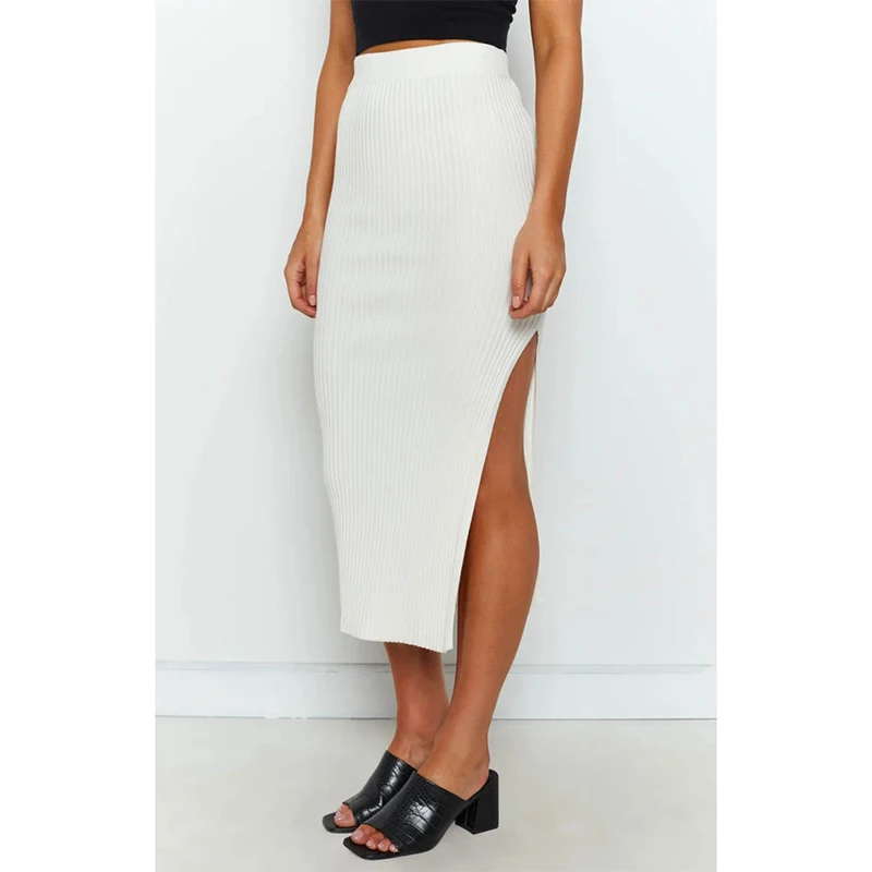 

woman skirts Lady Skirt Female Autumn Sweet Elastic High Waist Knit Midi Skirt White Casual Women skirts women fashion 2020