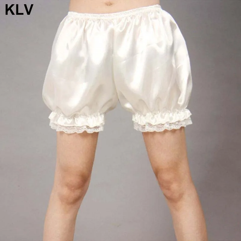 Женские трусики шаровары из искусственного шелка с оборками и кружевной