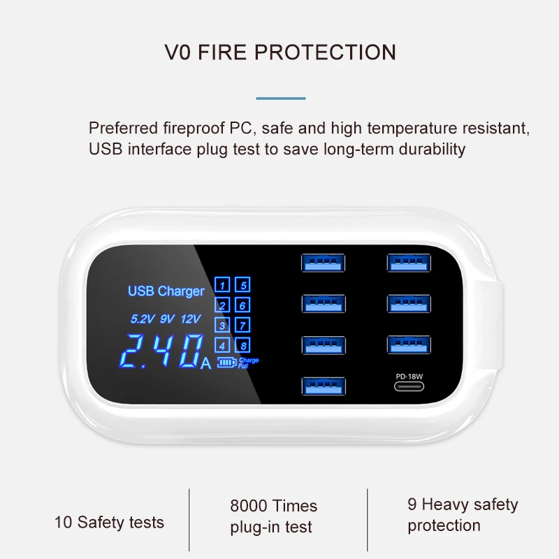 GOOJODOQ PD зарядное устройство 40 Вт 8 портов USB зарядное устройство умный светодиодный дисплей USB быстрая зарядка для Apple адаптер для IPhone IPad Xiaomi samsung