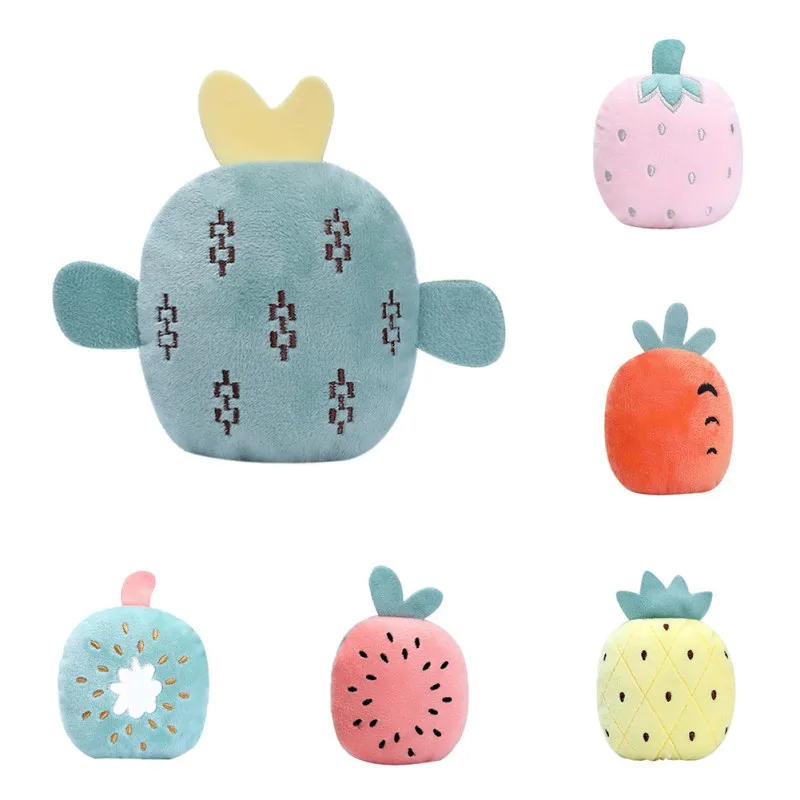 

1pc Sounding Puppy Dog Chew Toy Fruit Vegetable cactus carrot Kiwi Squeak Toy for Cat Pets Plush pineapple toys