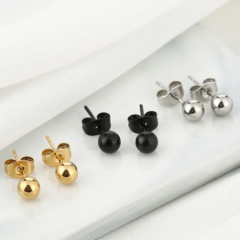 Женские однотонные круглые серьги-гвоздики 1 пара сережек золотого и черного