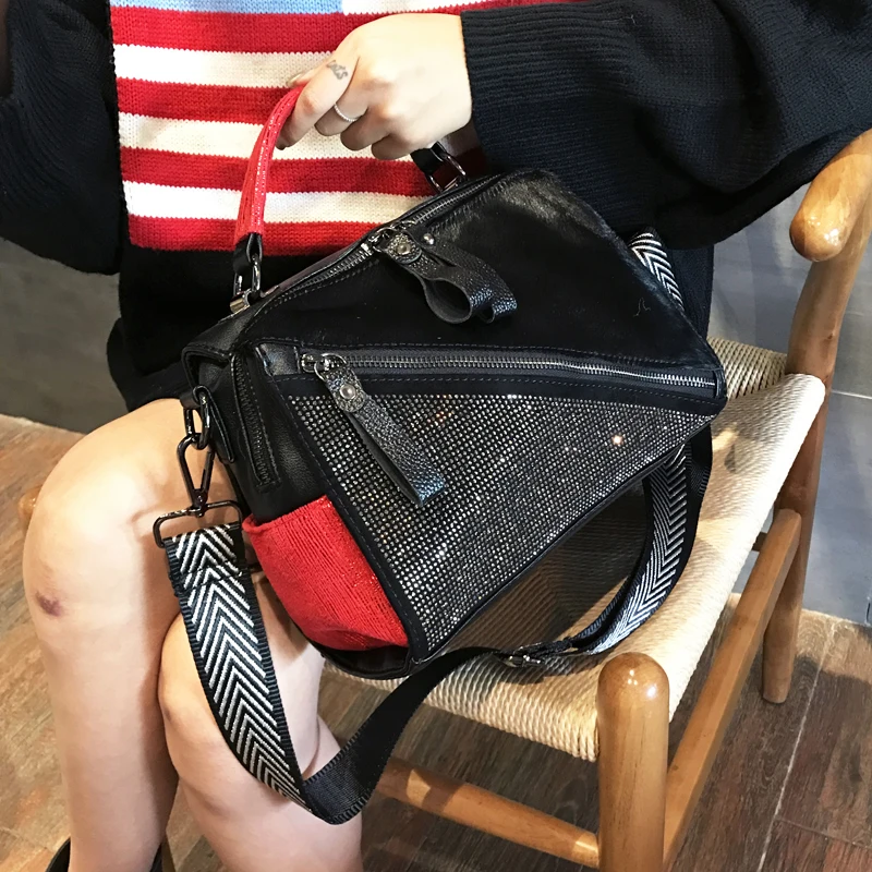 Fashion Horse Hair Messenger Bags Diamonds Satchels Horse Hair Patchwork handbag adies hand bags Diamonds Patchwork handbags