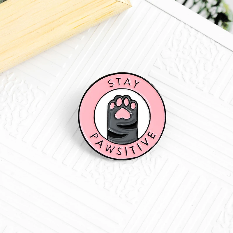 STAY PAWSITIVE креативная брошь розовый кот лапы значки с животными рюкзак эмалевыми