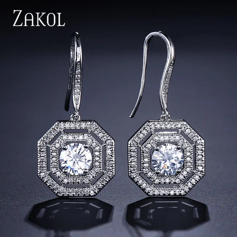 ZAKOL модные квадратные серьги с кристаллами циркония для женщин вечерние