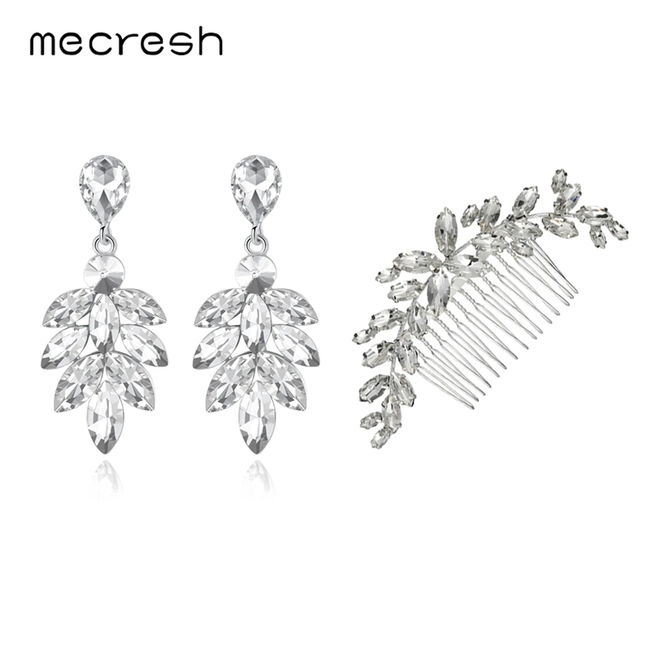 Mecresh серьги в форме конского глаза с кристаллами свадебные гребни набор женских