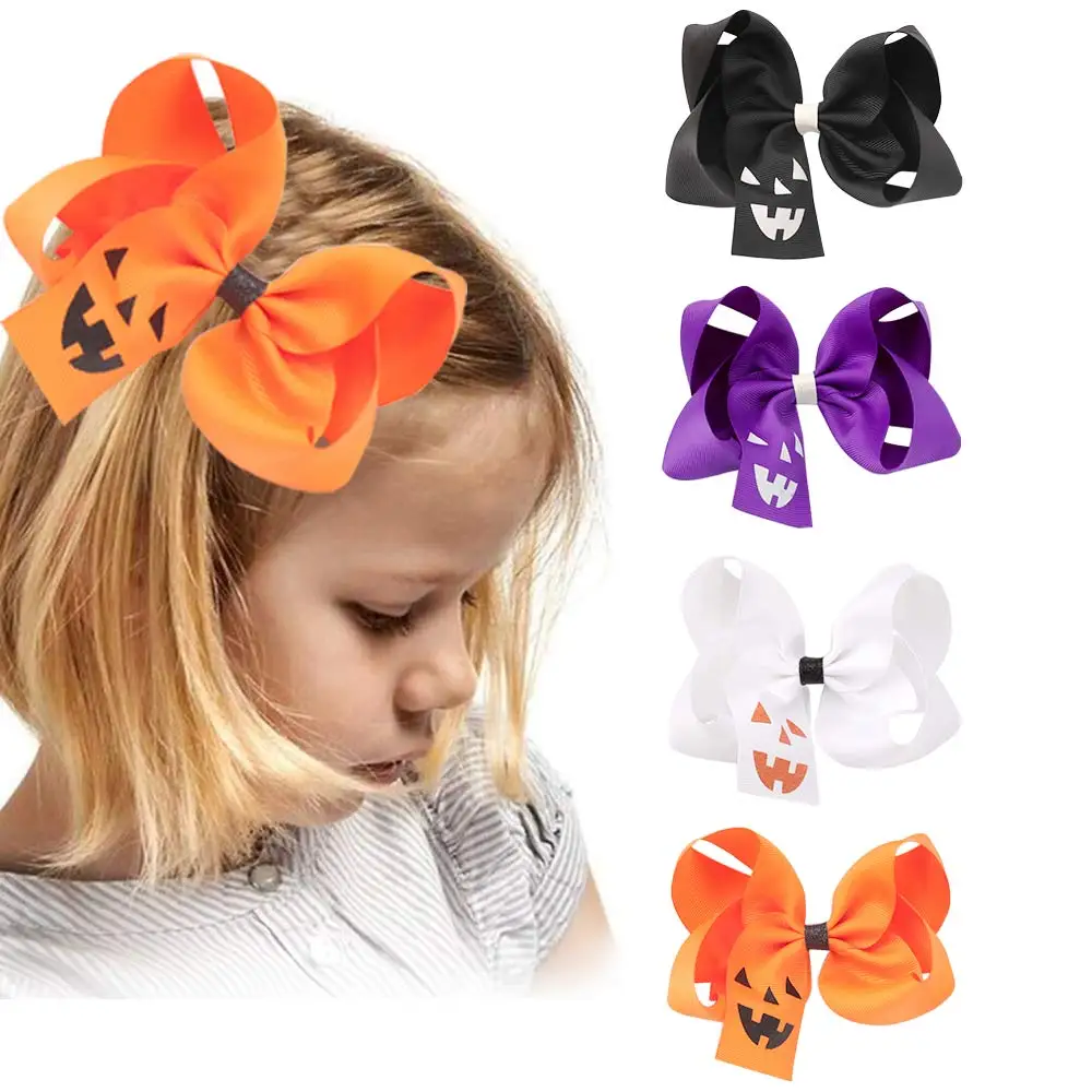 

CN Halloween Bows Ghost Smile Hair Clip Ribbon Bows Hairpins Halloween Dress-up Cosplay Party Hairclips Hair Accessory