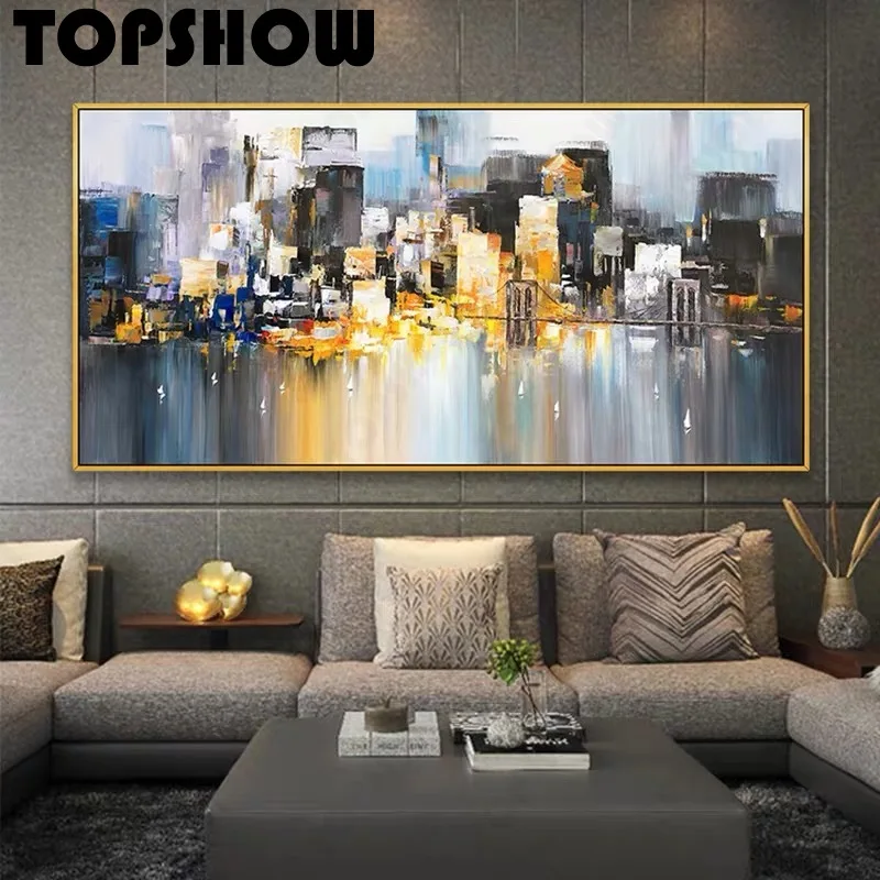 

Texture Cityscape Wall Art Hand Painted Modern Abstract Oil Painting On Canvas Picture For Living Room Home Decoration No Framed