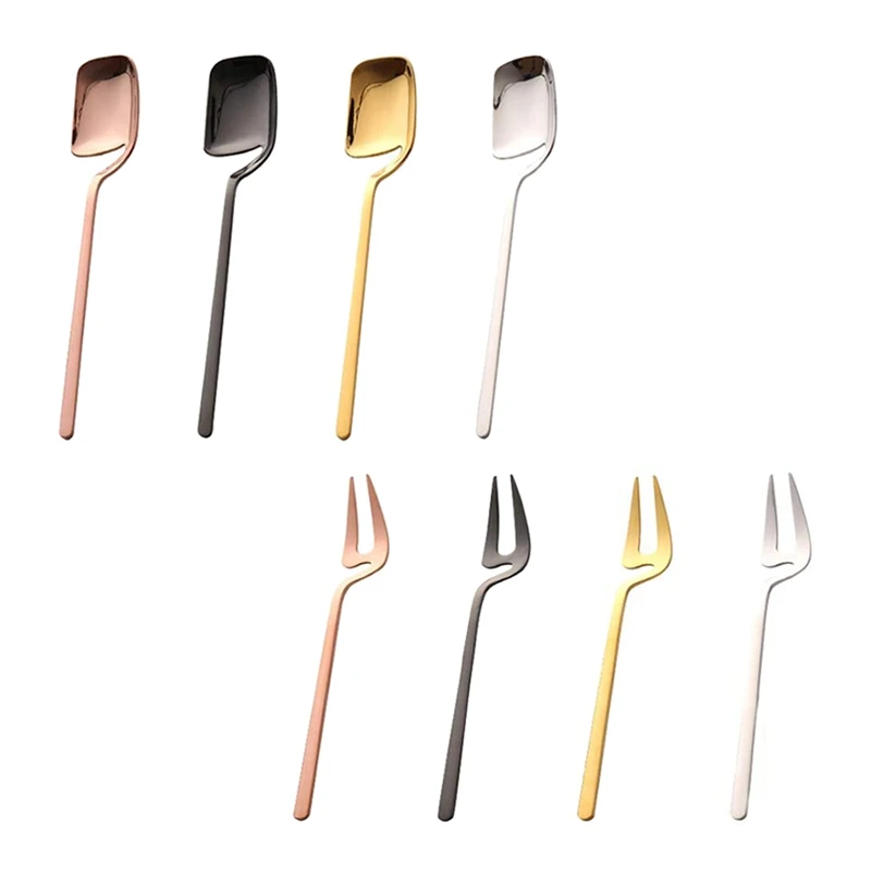 

8 Pcs Stainless Steel Spoon Fork Retro Coffee Sugar Dessert Cake Ice Cream Spoons Mixing Spoon Fork Set,Colorful-ABUX